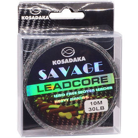 Лидкор без свинца Kosadaka Savage 10м/30LB (коричневый/черный, зеленая оболочка)