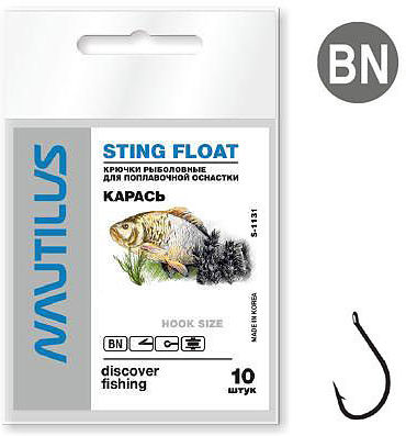 Крючок Nautilus Sting Карась S-1131BN №6 (упаковка - 10 шт)
